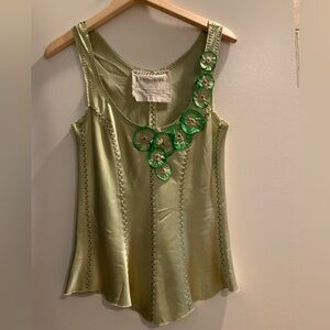 Jane laug green silk flower sleeveless top sz s